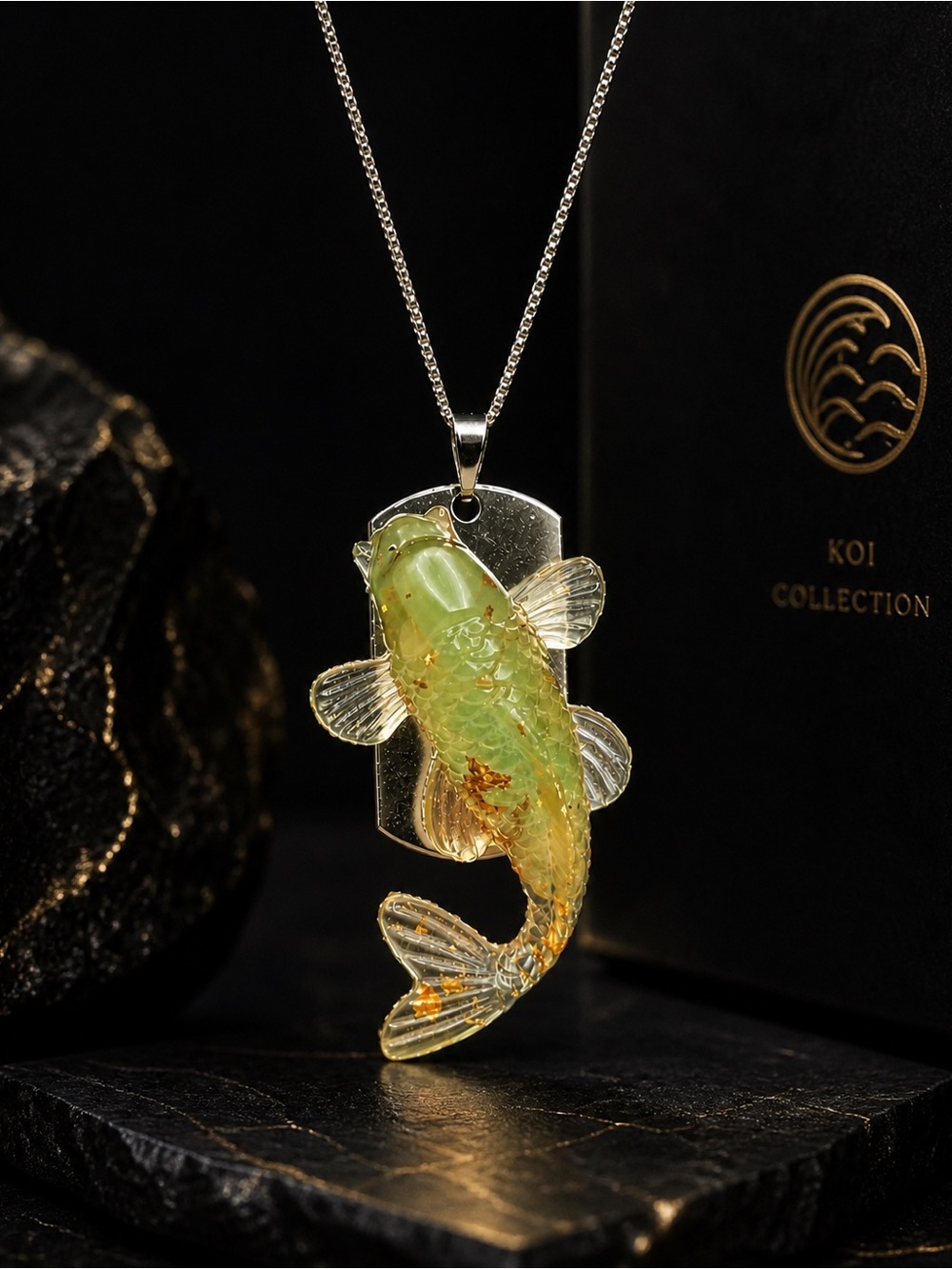 Handmade Koi Fish Pendant Necklace Resin Art Silver Statement Jewelry